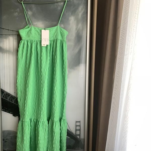Zara green textured maxi dress size large new