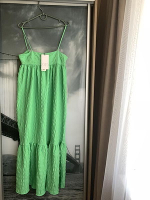 Zara green textured maxi dress size large new