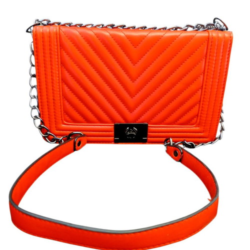 Chainbag shoulder bag new, orange embossed, 18x30 cm