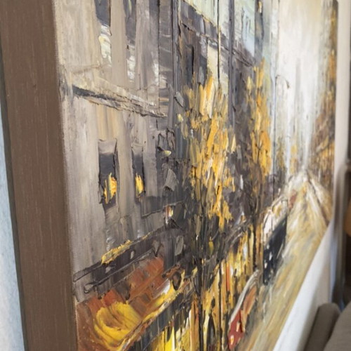 Painting on canvas urban scene with autumn aura like new 140x70 cm