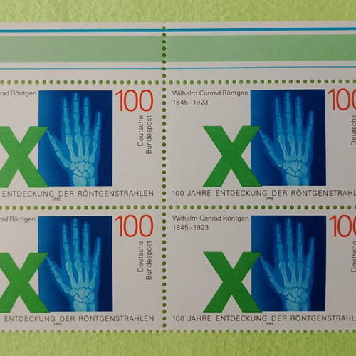 German stamps mint condition, 1995 first day Bonn cancellation, block of four