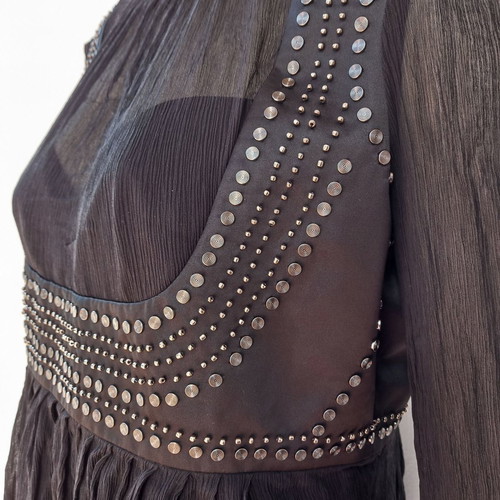 Silk blouse new with metallic details, size 44