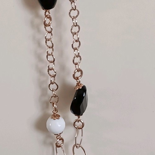 Oxette silver gold-plated necklace new with white and black beads 72 cm