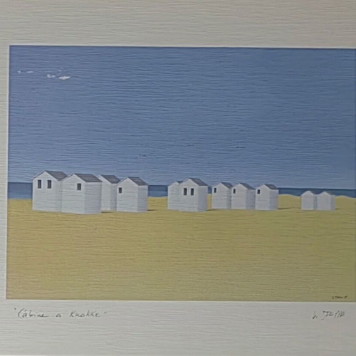 Cabine à Knokke lithograph by Vittorio Stoppa 1986, like new