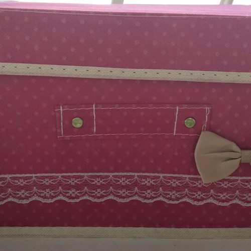Set of 2 New Fabric Storage Boxes Fuchsia Polka Dot with Bow and Lace 25x15x19