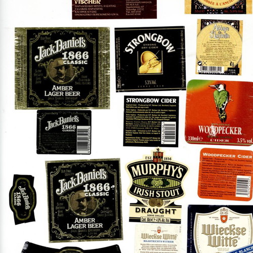 Drink labels used, very good condition, pack of 49