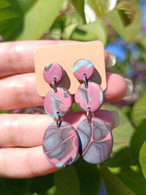 Earrings new polymer clay with stainless steel clasp multicolor and silver