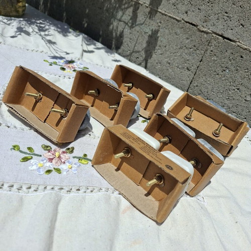 Cabinet handles marble and brass, set of 7, new