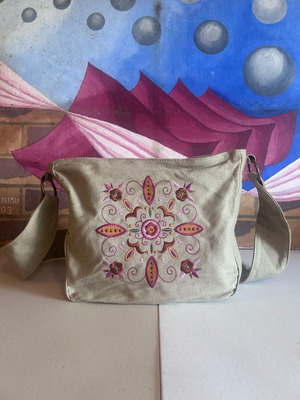Y2K Vintage Boho Fabric Shoulder Bag with Embroidery, Like New