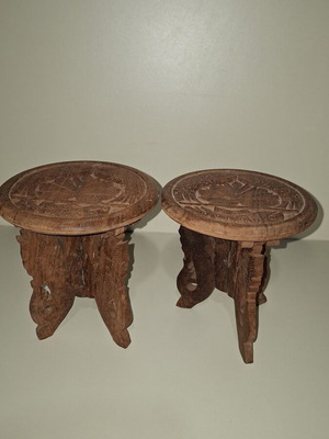 Wooden carved tables set of 2 used with folding legs