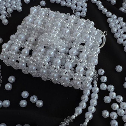Small handmade beaded bag new, white
