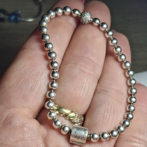 Pandora silver bracelet 17 cm with pearls and zirconia stones pave