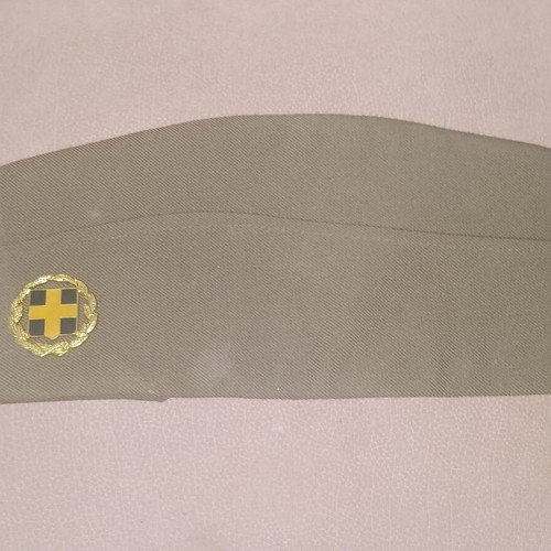 Military hats like new, officer's side cap and E.S jockey with emblem