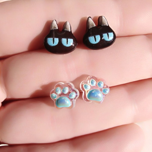 Hypoallergenic earrings pack of 2 cat design, new, black