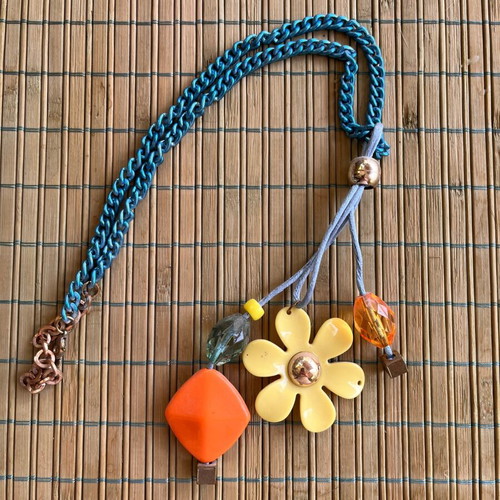 Long colorful necklace like new with flowers and beads