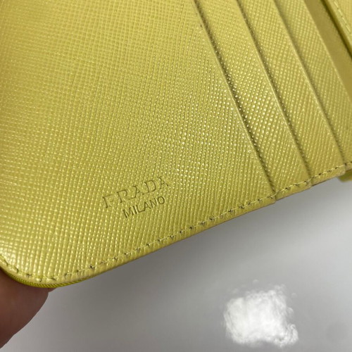Prada canvas wallet used, yellow, leather interior