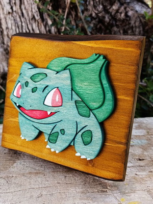 Handmade wooden Bulbasaur decoration, Pokémon, 15x15 cm