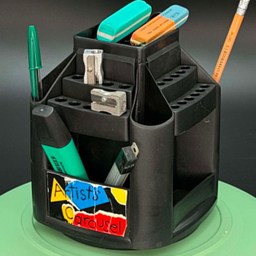 Artists Carousel rotating pencil holder vintage 1980 used, black