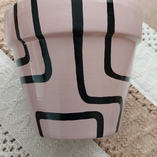 Hand-painted terracotta flowerpot with glossy finish, new