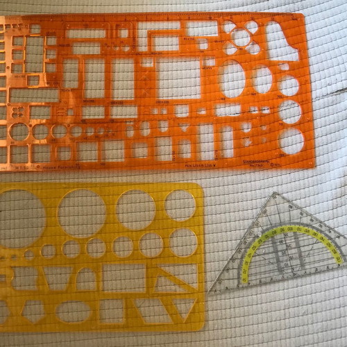 Set of architectural stencils and drawing tools like new, 3 pcs