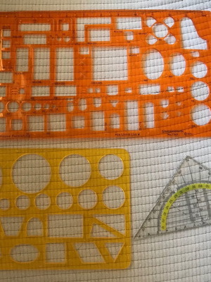 Set of architectural stencils and drawing tools like new, 3 pcs