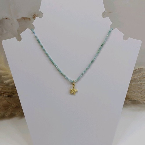 Necklace with gold-plated 925 silver and amazonite semi-precious stones new