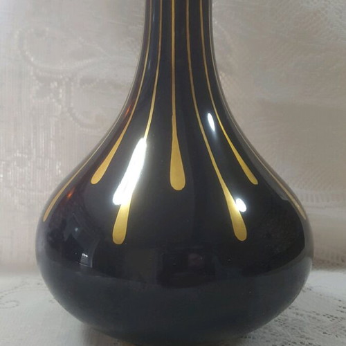 Lindner Bavaria vintage cobalt blue vase with gold threads
