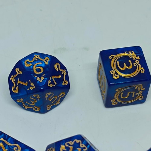 RPG Blue Dragon Pearl Dice Set like new with gold details
