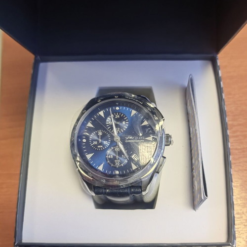 Vogue men's watch new, blue leather strap, 45mm dial, waterproof