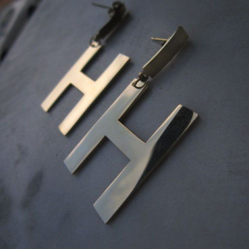 Earrings new stainless steel, gold tone, H H design