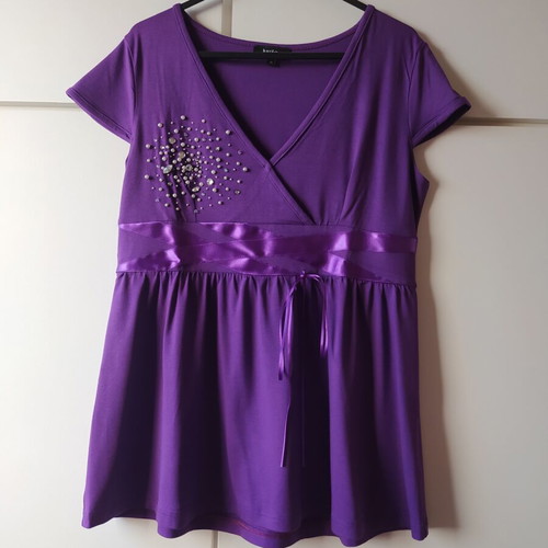 Lussile women's purple blouse with ribbon and strass like new