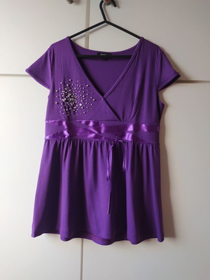 Lussile women's purple blouse with ribbon and strass like new