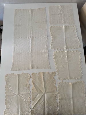Set of 7 used vintage handmade cotton doilies and napkins