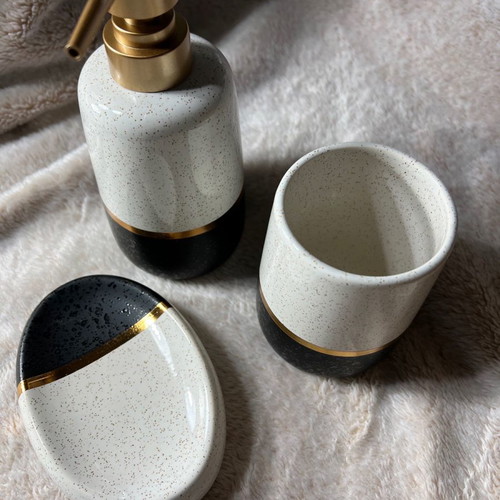 Ceramic bathroom accessory set 3 pieces white black new
