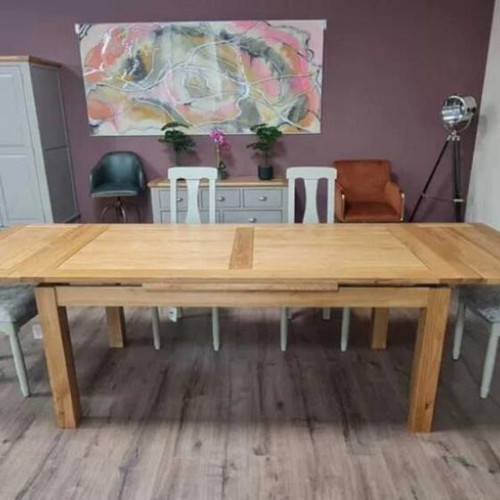 Wooden extendable oak dining table with six chairs new