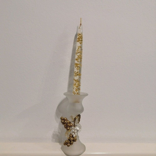 Vintage Christmas Candlestick like new, frosted glass with decorative grapes
