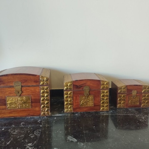 Set of 3 Wooden Decorative Vintage Ethnic Style Chests like new