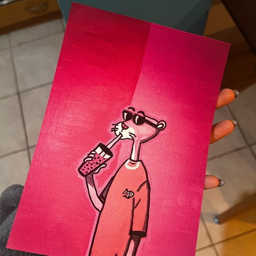 Art print Pink Panther new, hand-painted acrylic artwork