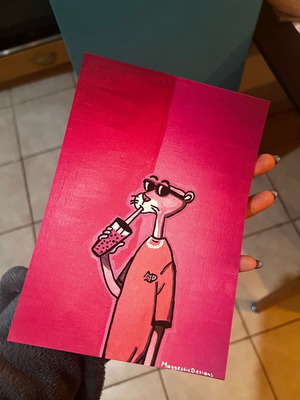 Art print Pink Panther καινούργιο, χειροποίητη ακρυλική ζωγραφιά