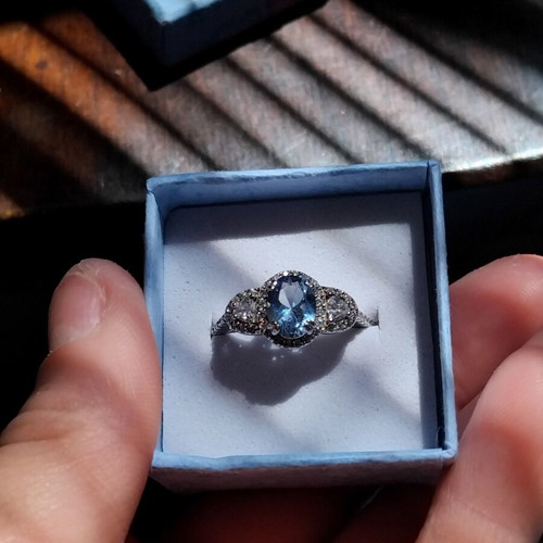 Sky Blue Zirconia Silver Ring Size 9 New