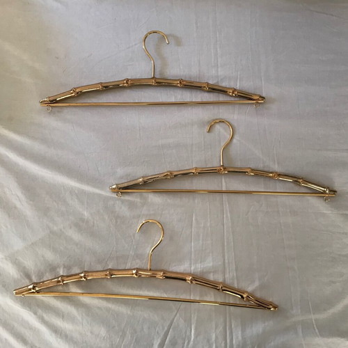 Set of 3 used antique bamboo-style metal hangers in gold color
