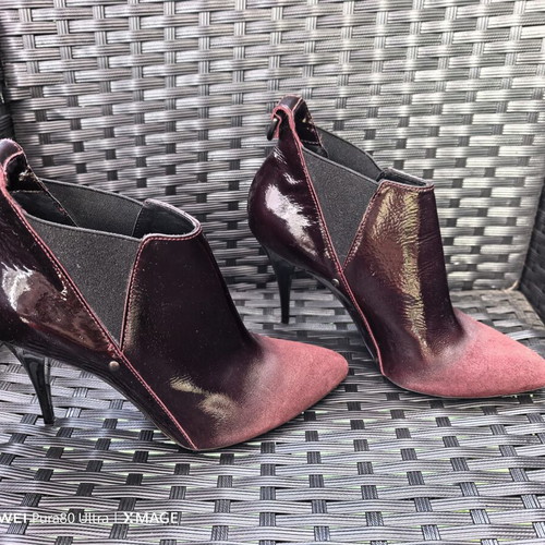 Alexander McQueen high heel boots used, red patent leather and suede, size 39