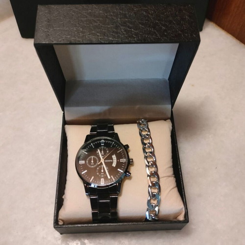 Geneva men's watch and silver chain bracelet set new in box