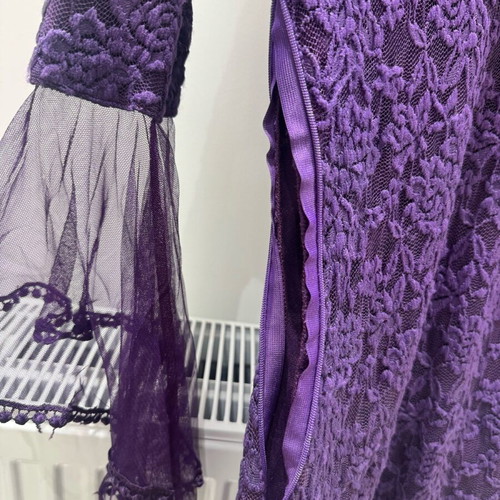 Purple lace dress with transparent sleeves size S like new