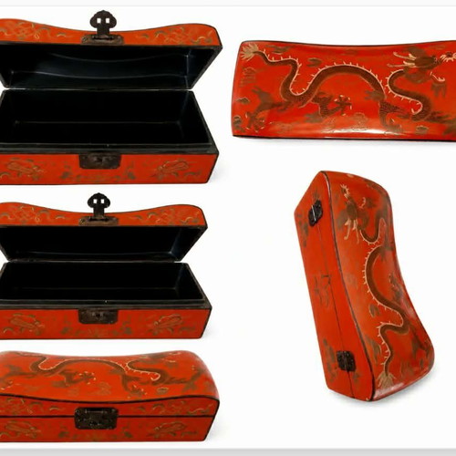 Collectible Sleep Pillow Box Treasure Chest Late 19th Century Lacquered with Dragon