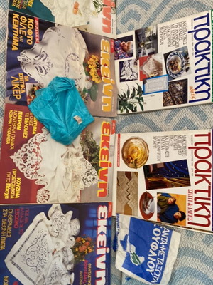 Tsiakiris Soufli 100% Silk Scarf Turquoise & 6 Vintage 90s Craft Magazines