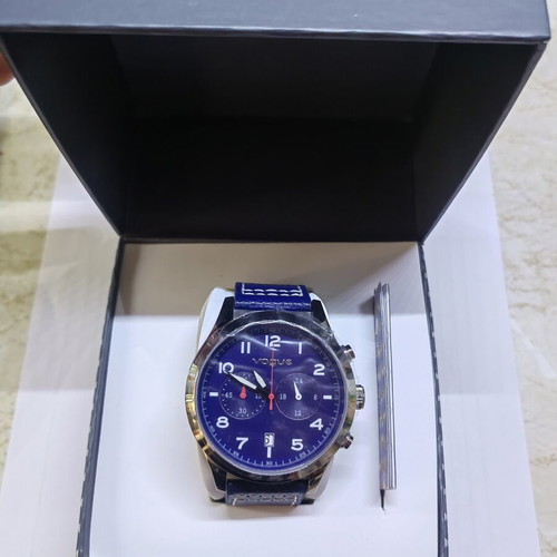 Vogue men's watch new, blue leather strap, 45mm dial, waterproof
