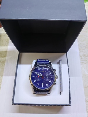 Vogue men's watch new, blue leather strap, 45mm dial, waterproof