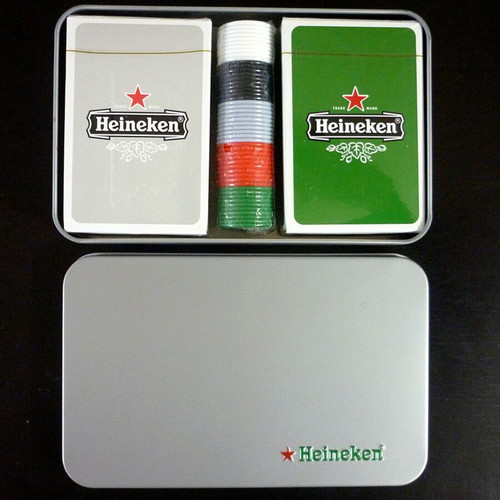 Heineken collectible playing cards with chips in metal box new