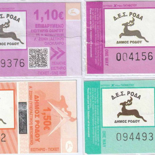 Transport tickets used, pack of 12, Rhodes RODA urban transport